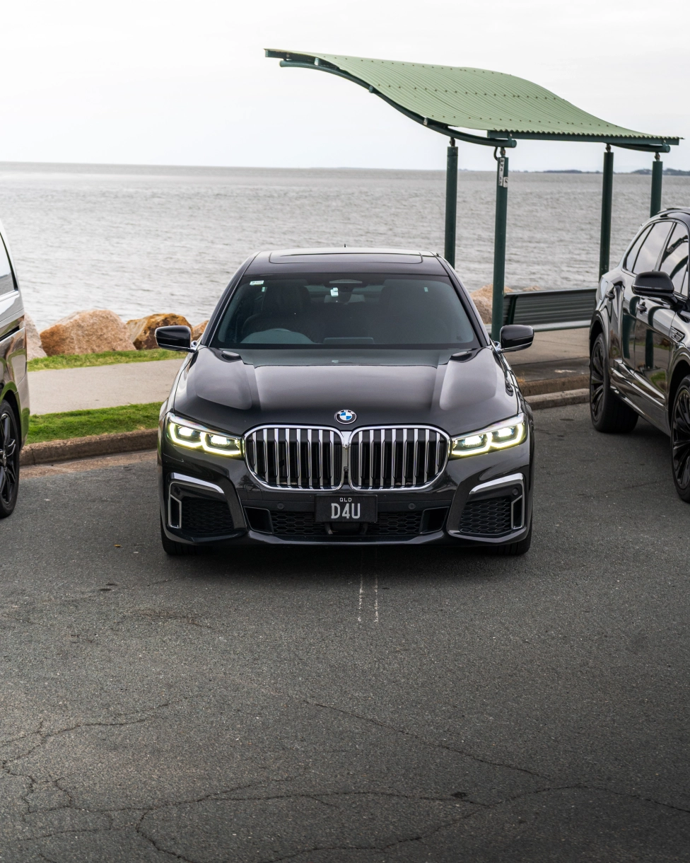 Professional chauffeur with luxury car